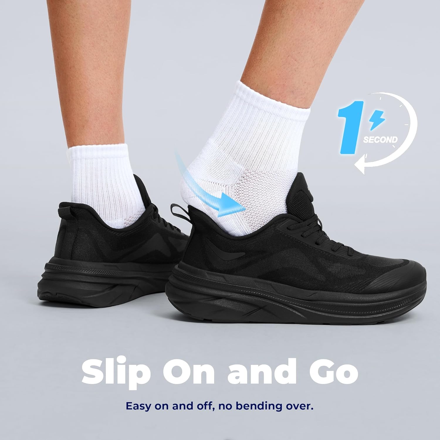 Men's Foot Shape Toe Box Running Shoes Comfortable Slip on Walking Shoes for Men Cushioned Athletic Tennis Shoes Men with Rubber Outsole (Black, 10.5) - Image 2