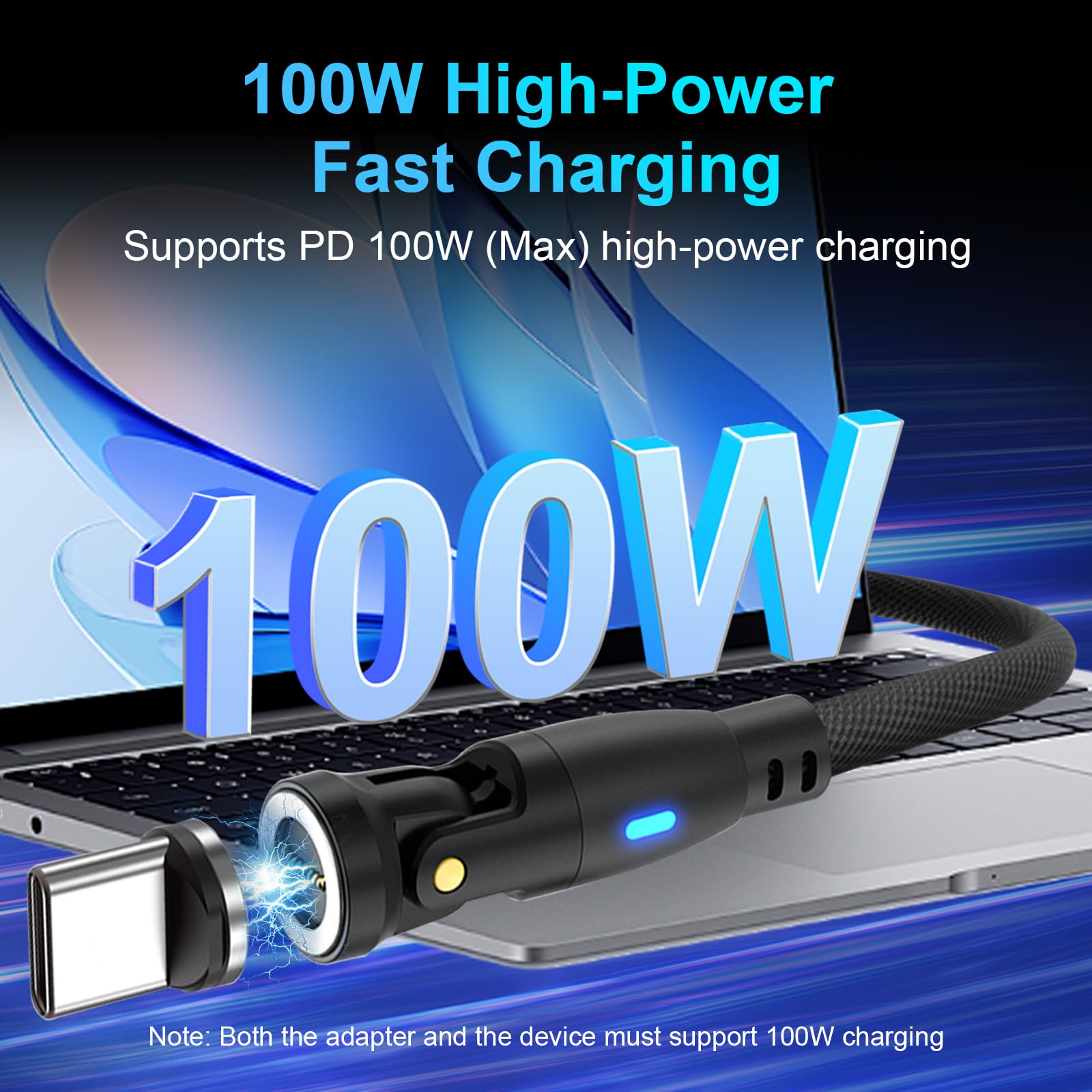 Ion 6 en 1 IP/Tipo-C/Micro USB PD 100W 540 Rotación Magnética Transmisión de Datos y Cable de Carga Rápida 1.8 Metros de Longitud