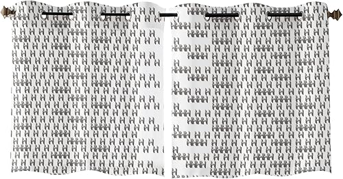Miniatura 2 de Curtains Panels for Bedroom Letter H Geometric Pixel Style Modern Window Curtains Light Filtering Grommet Top Drapes for Bathroom Living Room-Set of