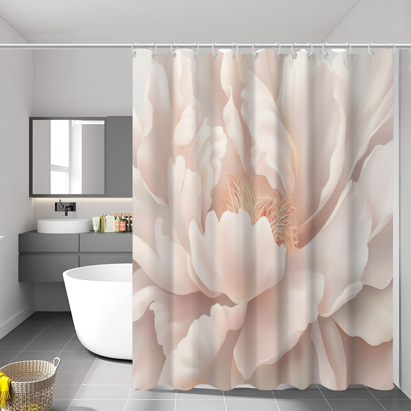Élégant pivoine rideaux de douche en textile premium durable avec 12 crochets de fixation