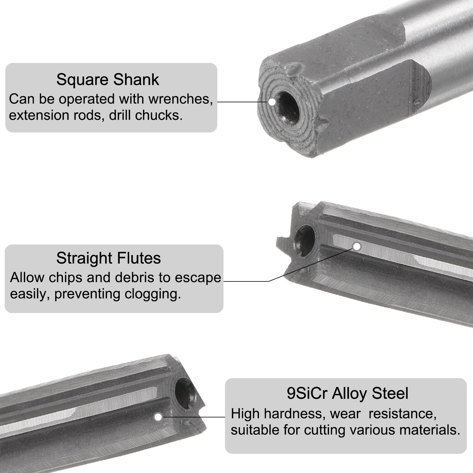 sourcing map Set di 9 alesatori manuali da 2 mm, 3 mm, 4 mm, 5 mm, 6 mm, 7 mm, 8 mm, 9 mm, 10 mm, H8, in lega di acciaio, per alesatura di fori in metallo e legno