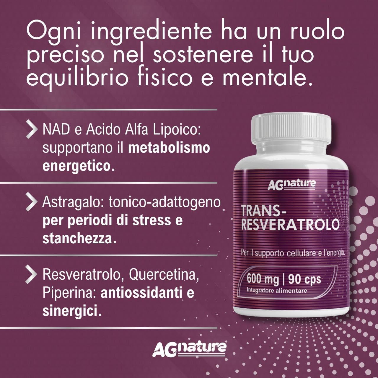 Trans-Resvératrol 600 mg Antioxydant Pur – 90 Comprimés avec NAD, Quercétine, Pipérine, Acide Alpha-Lipoïque et Astragale