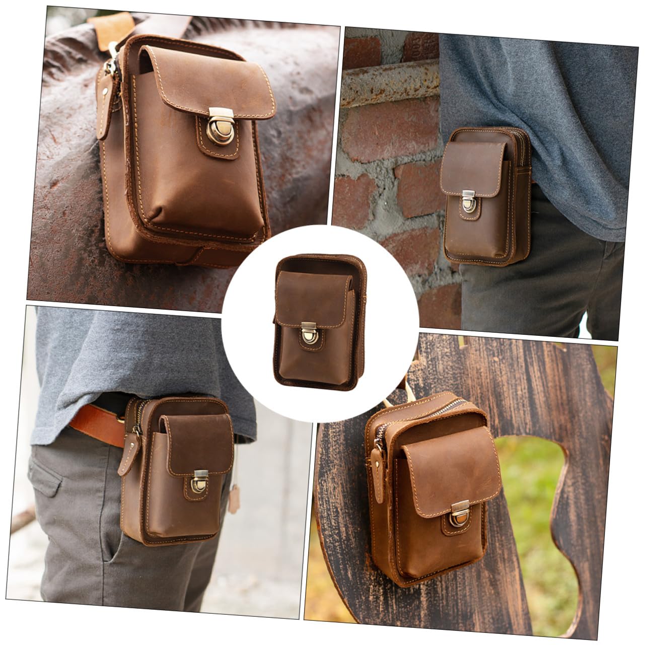 Pochette Ceinture Cuir Vintage pour Téléphone Portable Banane Multifonctionnelle Extérieure Résistante et Pratique pour Sport et Randonnée