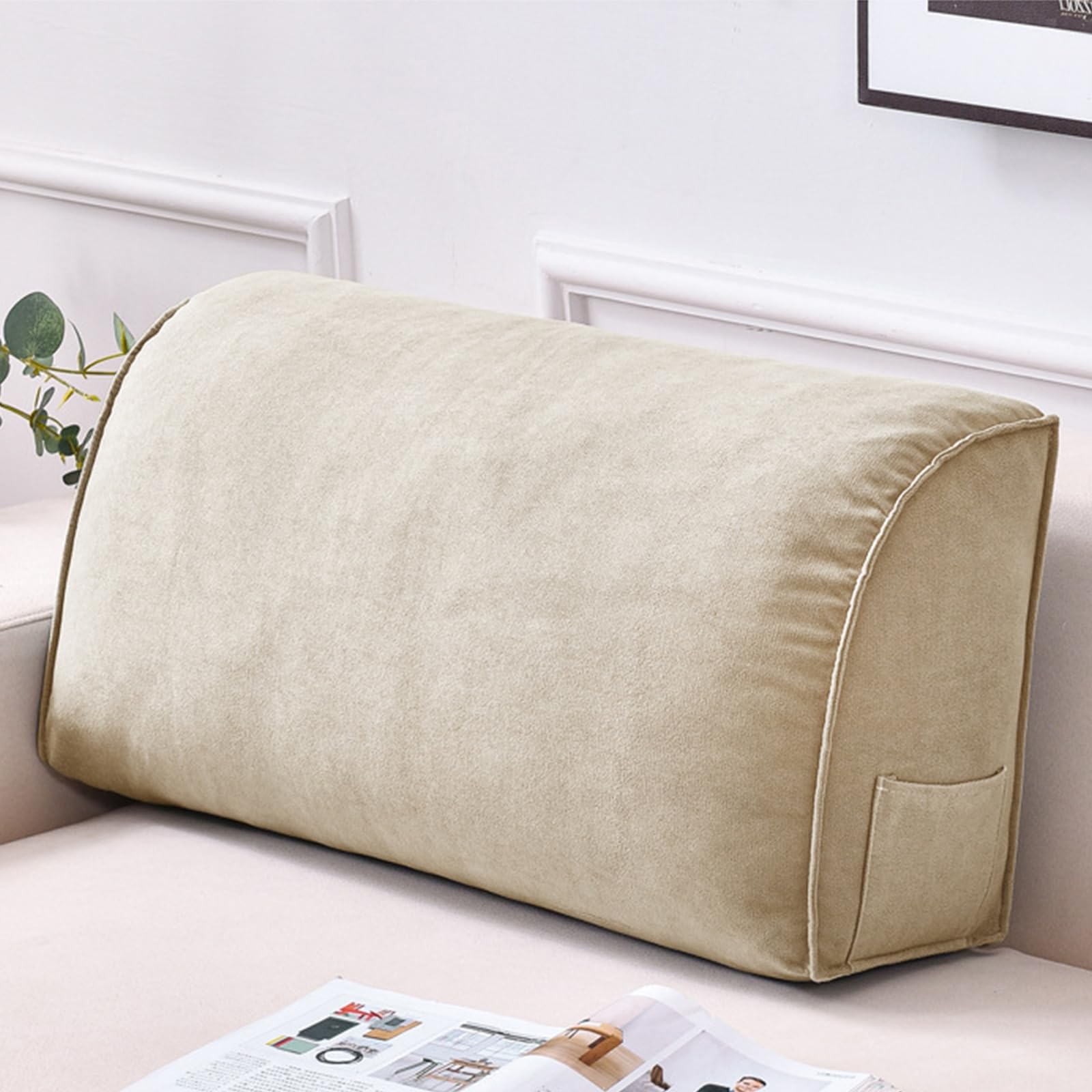 Aocase Extra Thick Sofa Back Cushion Wedge Pillow, Reading Pillow With Pocket Couch Back Cushion Decorative Throw Pillows, For Bed Tatami Sofa Cushion Back Support,Beige,70×35×20cm