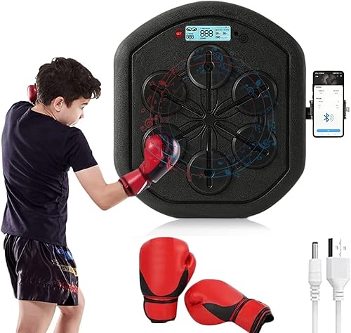 PSKSER Máquina de boxeo musical para adultos Máquina de boxeo inteligente de reacción objetivo de pared con Bluetooth y guantes, equipo de boxeo