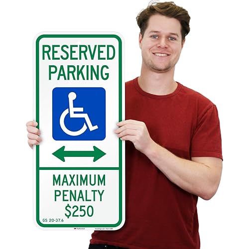 Miniatura 9 de SmartSign - Letrero de estacionamiento reservado para discapacitados - Penalización máxima de $250 pulgadas  12 x 26 pulgadas, aluminio reflectante