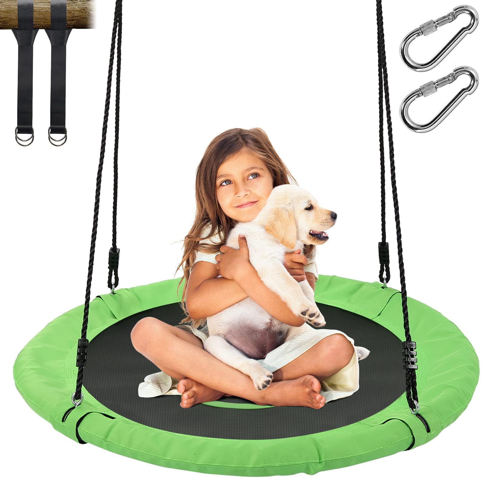 Tree Swing for Kids Outdoor, 40" Flying Saucer Swing with Tree Swing Straps & Carabiners for Backyard, Tear-Resistant & Waterproof 900D Oxford Fabric, 9mm Thickness Adjustable Ropes
