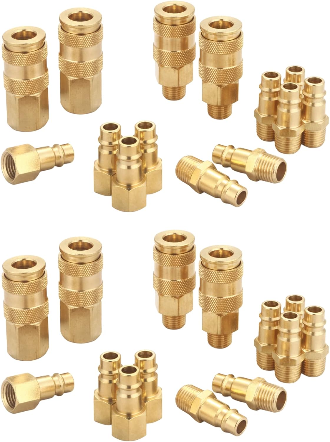 Brass 1/4 Inch NPT High Flow Air Coupler and Plug Kit, Air Hose Quick Connect Adapter, V Style, Air Compressor Fittings, (28 Piece)