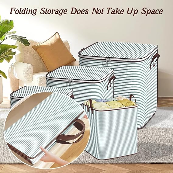 Blanket Storage, 100L Foldable Storage Bin, Large Clothes Organizer Bags, Collecting Containers with Handle Zippers Blanket Organization for Bedroom Closet Comforter Sheets Pillow