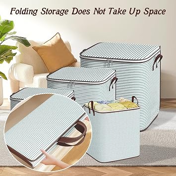 Blanket Storage, 100L Foldable Storage Bin, Large Clothes Organizer Bags, Collecting Containers with Handle Zippers Blanket Organization for Bedroom Closet Comforter Sheets Pillow