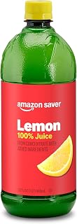 Amazon Saver 100% Lemon Juice, 32 Fl Oz Bottle - Pure From Concentrate, Affordable Pantry Staple