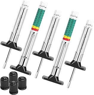 5PCS Professional Tire Tread Depth Gauges(1/32" & 25mm), PUIBERS Tire Gauge Tools Ideal for Cars, Trucks & Motorcycles. Six-Sided Dual Scales Design for Tire Wear Checker