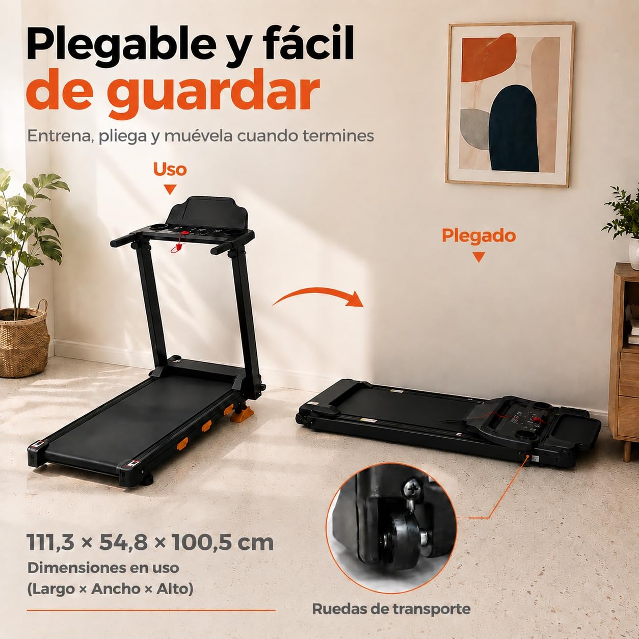 Cinta de Correr Plegable 12% con Inclinación, Walking Pad 12km/h con Pantalla LED, Motor Sin Escobillas 3.0HP, Soporte 138KG, Cinta de Andar Plegable para Caminar, Trotar y Correr