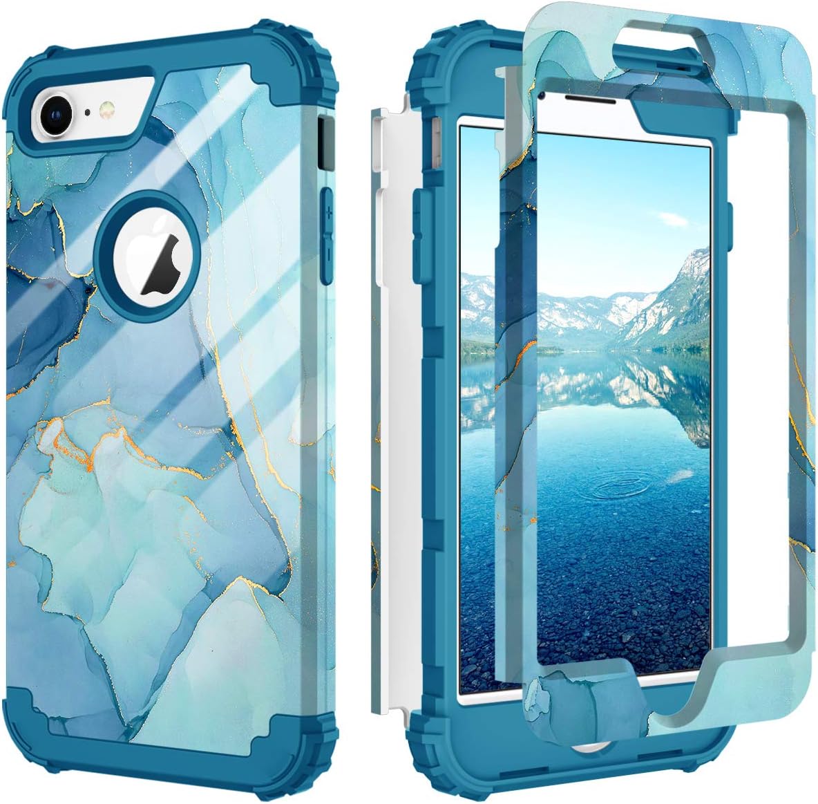 Hocase iPhone 8 Case iPhone 7 Case, Shockproof Protection Heavy Duty Hard Plastic+Silicone Rubber Bumper Full Body Protective Case for iPhone 8, iPhone 7 (4.7-Inch Display) - Royal Blue Marble