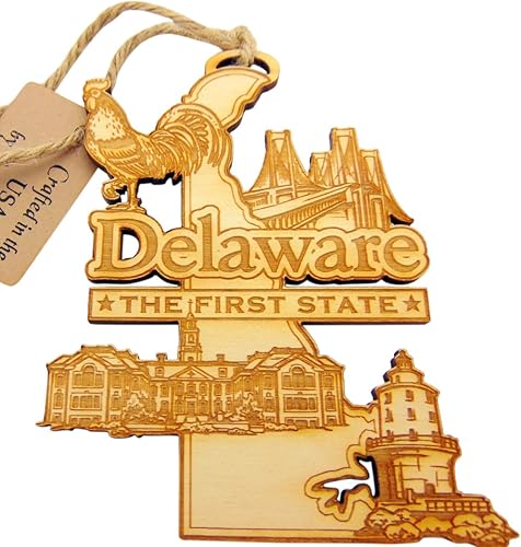 Westmon Works Delaware - Adorno de Navidad de madera para el primer estado, fabricado en los Estados Unidos