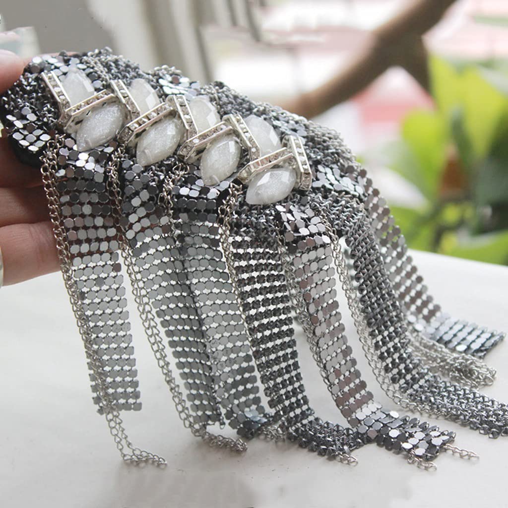 Broche d'épaule patch tassel fait main grande taille couleur or et argent