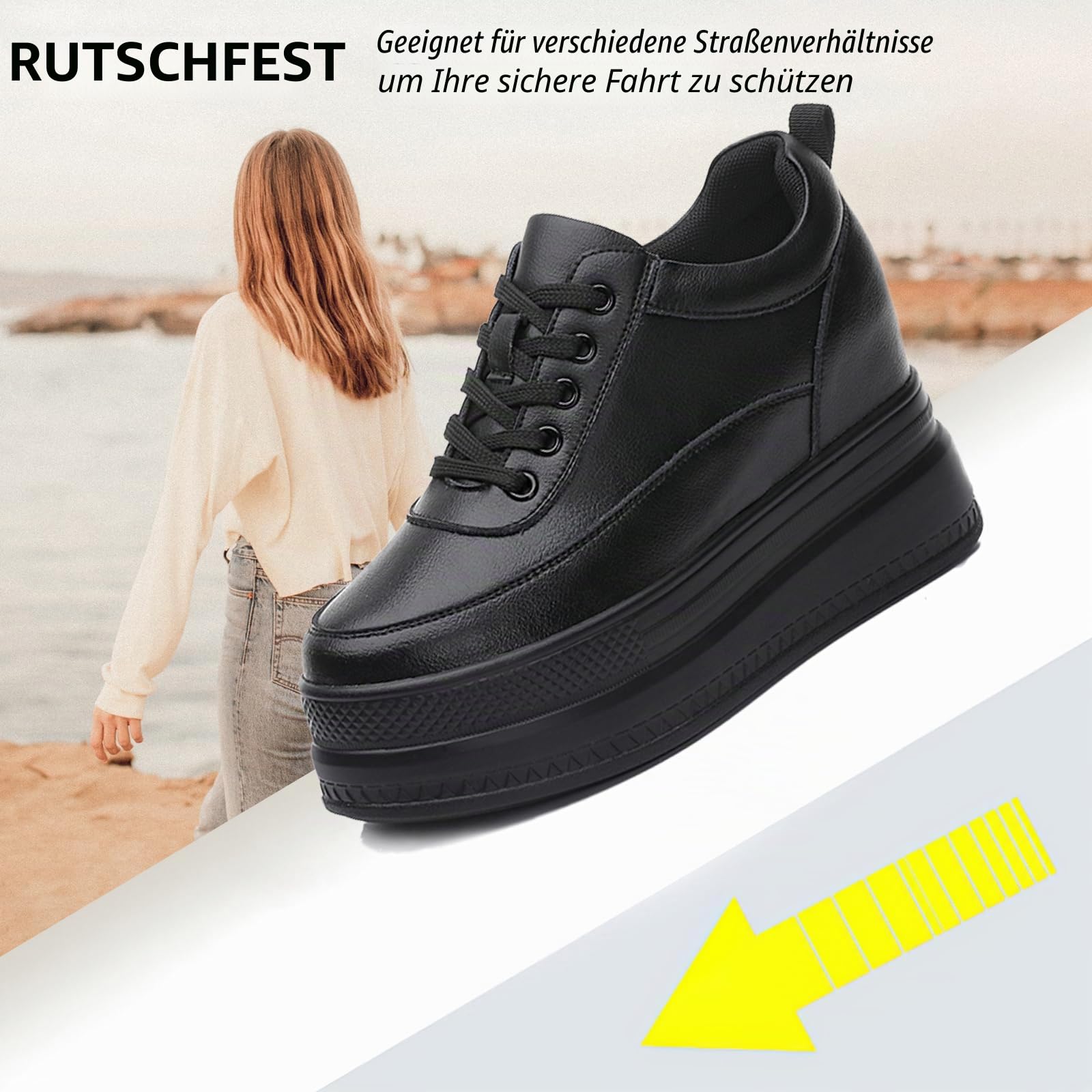 AONEGOLD Damen Sneaker mit Keilabsatz Sportschuhe Mode Plateau Freizeits Bequeme Atmungsaktiv Leichte Laufschuhe Freizeitschuhe Sneakers Mit Absatz 9cm