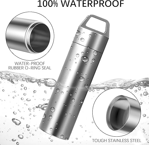 Miniatura 3 de ZXLLM Pastillero portátil, llavero para pastillas, llavero impermeable de titanio de bolsillo, 2 compartimentos, pastillero de metal EDC