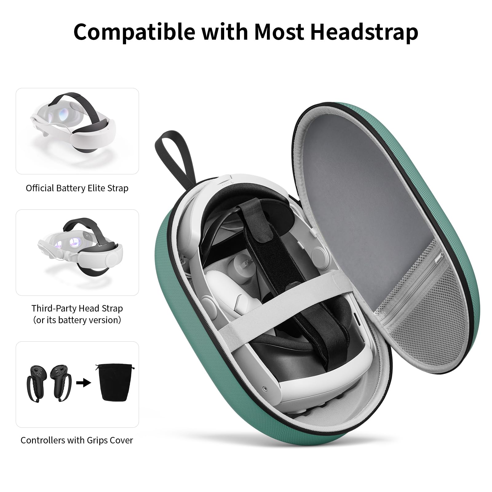 annapro Tragetasche für Meta Quest 3, kompatibel mit Quest 3 Headset mit Elite-Gurt, Controllern und anderem Zubehör, Hartschalentasche und überlegener Schutz für Reisen, Dunkelnachtgrün
