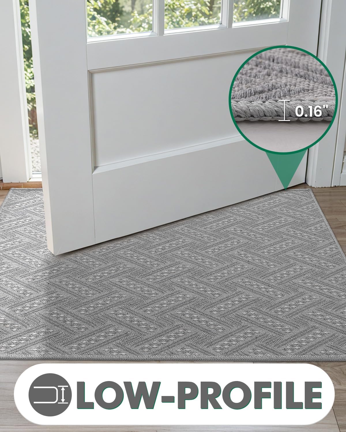 LUMI 2.9x5 Door Mat Indoor Entrance with Non Slip Rubber Backing, Grey Front Thin Mats Low Profile, Absorbent, Muddy Trapper for Home Inside Entry, High Traffic Floor, Patio