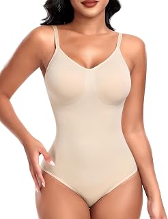 Werena Shapewear Bodysuit Tummy Control for Women Shapewear V Neck Body Shaper (Nude-M-582-2,XX-Large)