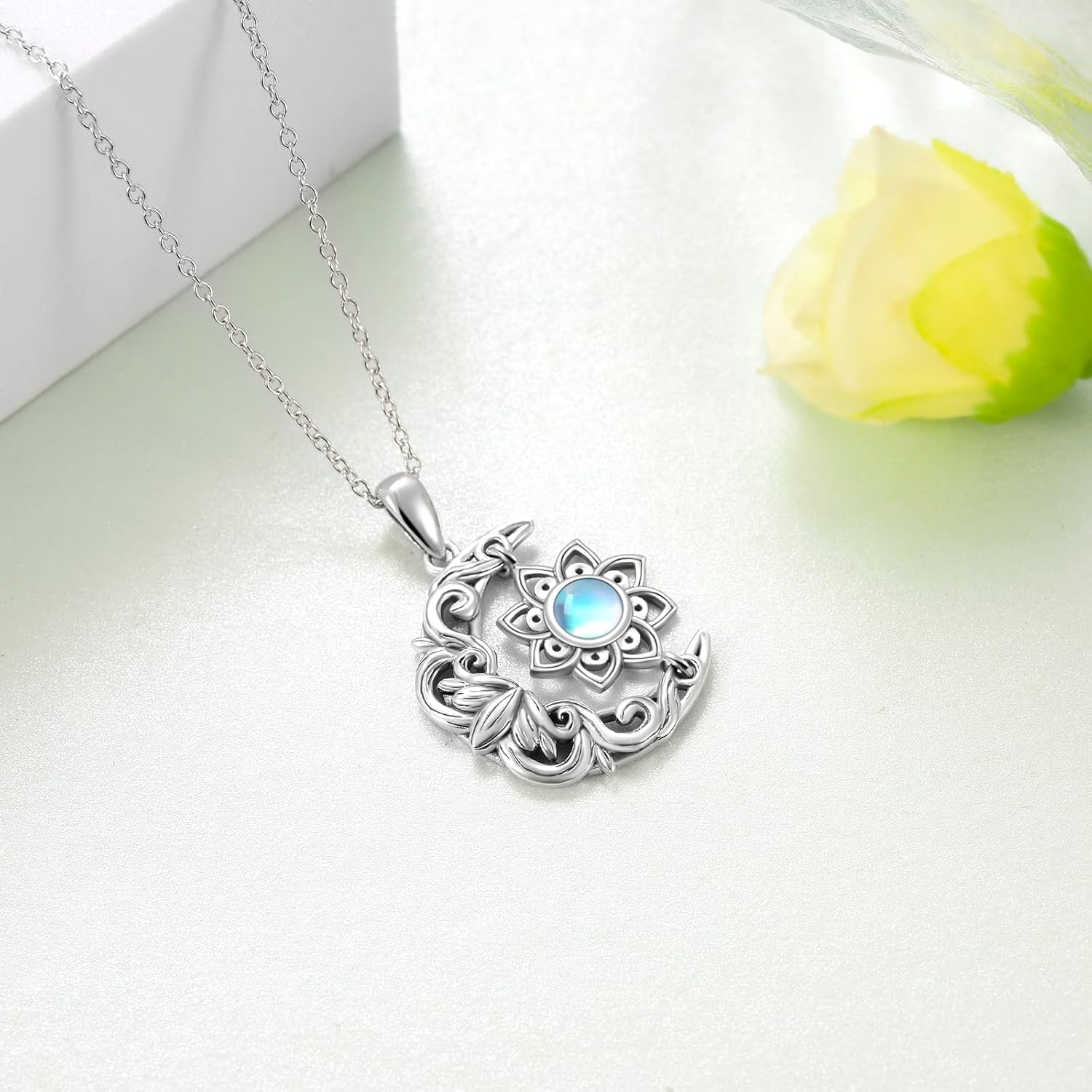 Lotus Necklaces for Women 925 Sterling Silver Lotus Flower Necklace Yoga Moonstone Lotus Jewelry for Women Lotus Gifts - Image 2