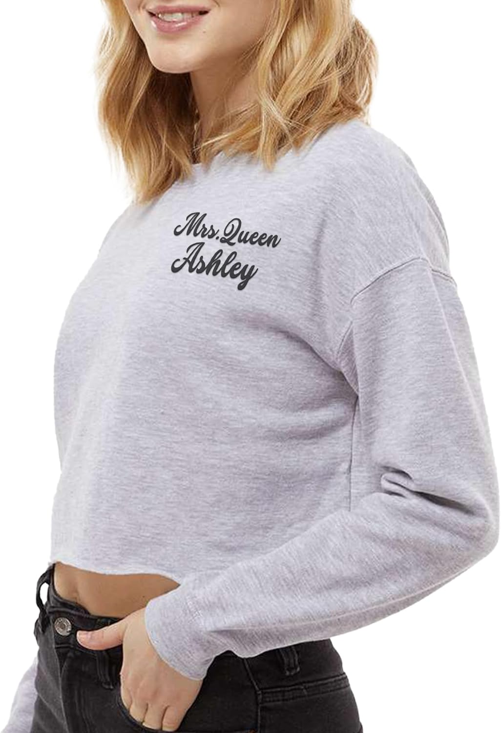 TEEAMORE Custom Embroidered Women's Lightweight Crop Crewneck Sweatshirts Hoodie Stylish & Cozy Fit - Image 5