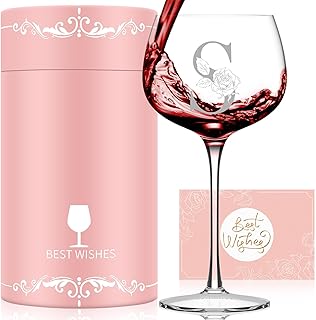 Personalized Gifts for Women, Monogrammed A-Z Wine Glass Customized Gift, Unique Christmas Birthday Gifts for Women Her Mom Friend Sister Wife Daughter Nurse (S)