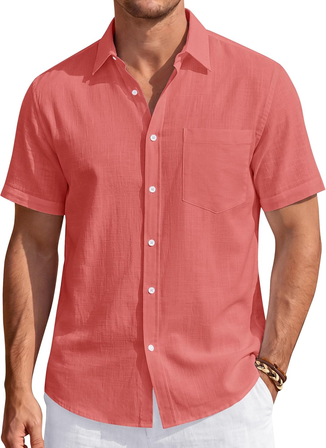 J.VER Men's Linen Short Sleeve Shirts Cotton Casual Lightweight Button Down Shirt Beach Vacation Summer Tops with Pocket