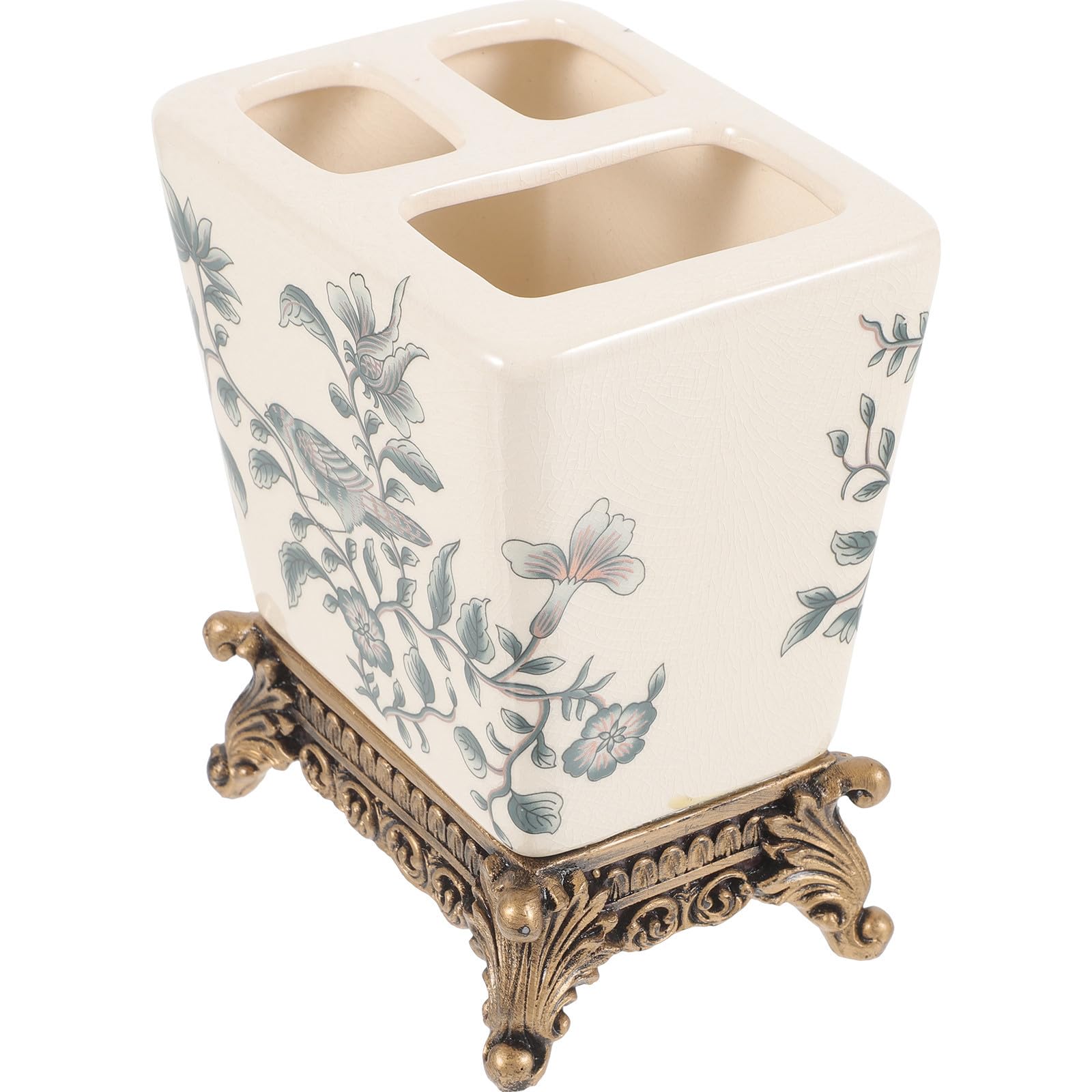 Housoutil Portaspazzolino in ceramica, supporto per spazzolini da denti, contenitore per dentifricio, stile europeo retrò, portatile, per cucina e bagno di casa