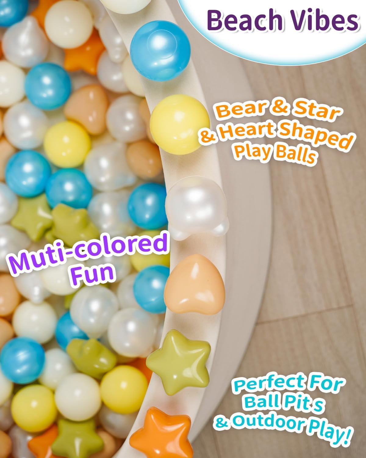 TRENDPLAY Ball Pit Balls Star Bear Heart Shape for Toddlers 50 100 200, Plastic Toy Balls for Boys Girls