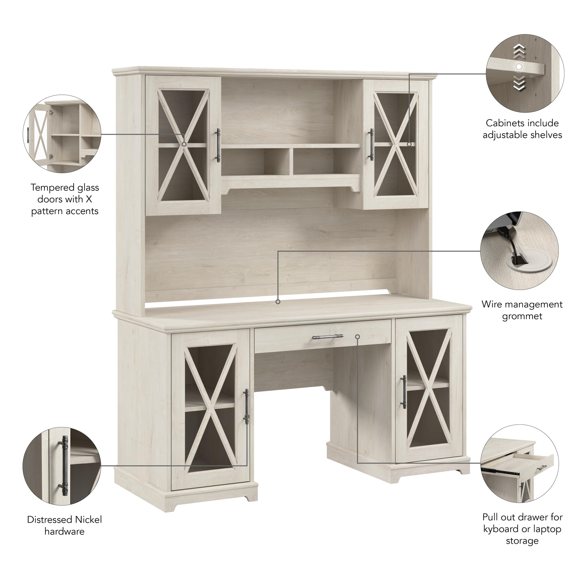 Amazon.com: Bush Furniture Lennox 60W Farmhouse Desk with Hutch
