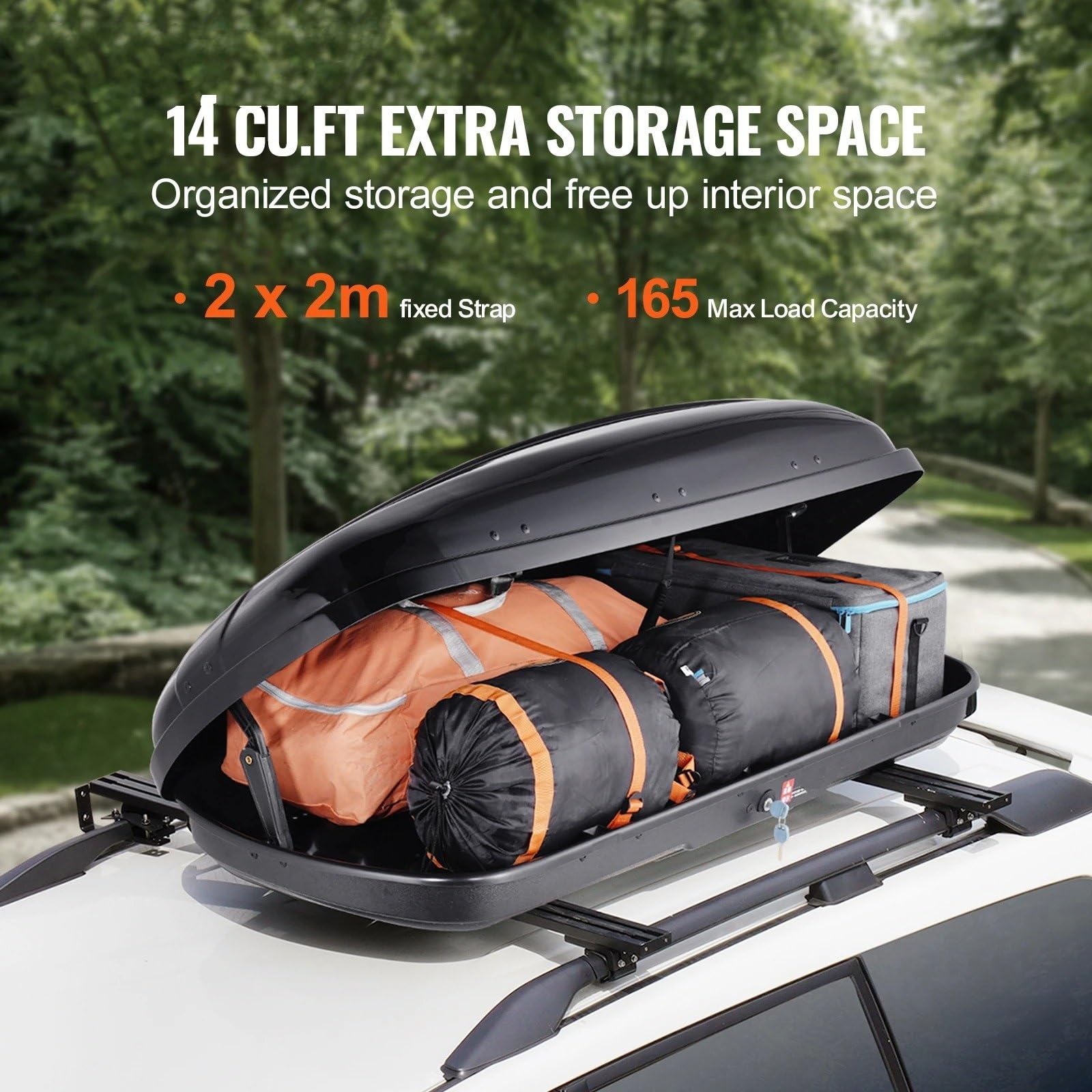Étagère Arrière Coffre De Toit Rigide en ABS avec Ouverture Double Face Et 2 Sangles Renforcées Housse Colis Cargo(22cubic)