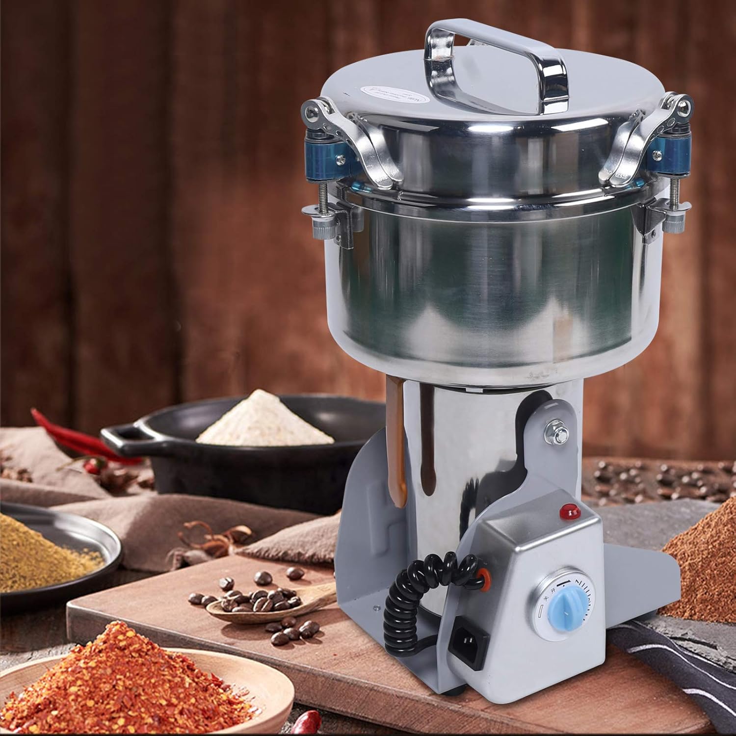 2000g Electric Grain Mill Grinder, 304 Stainless Steel Commercial Spice Grinders, 4100W High Speed Food Flour Grain Mill, Swing Type for Dry Grains Spices Cereals Coffee Corn Herbs