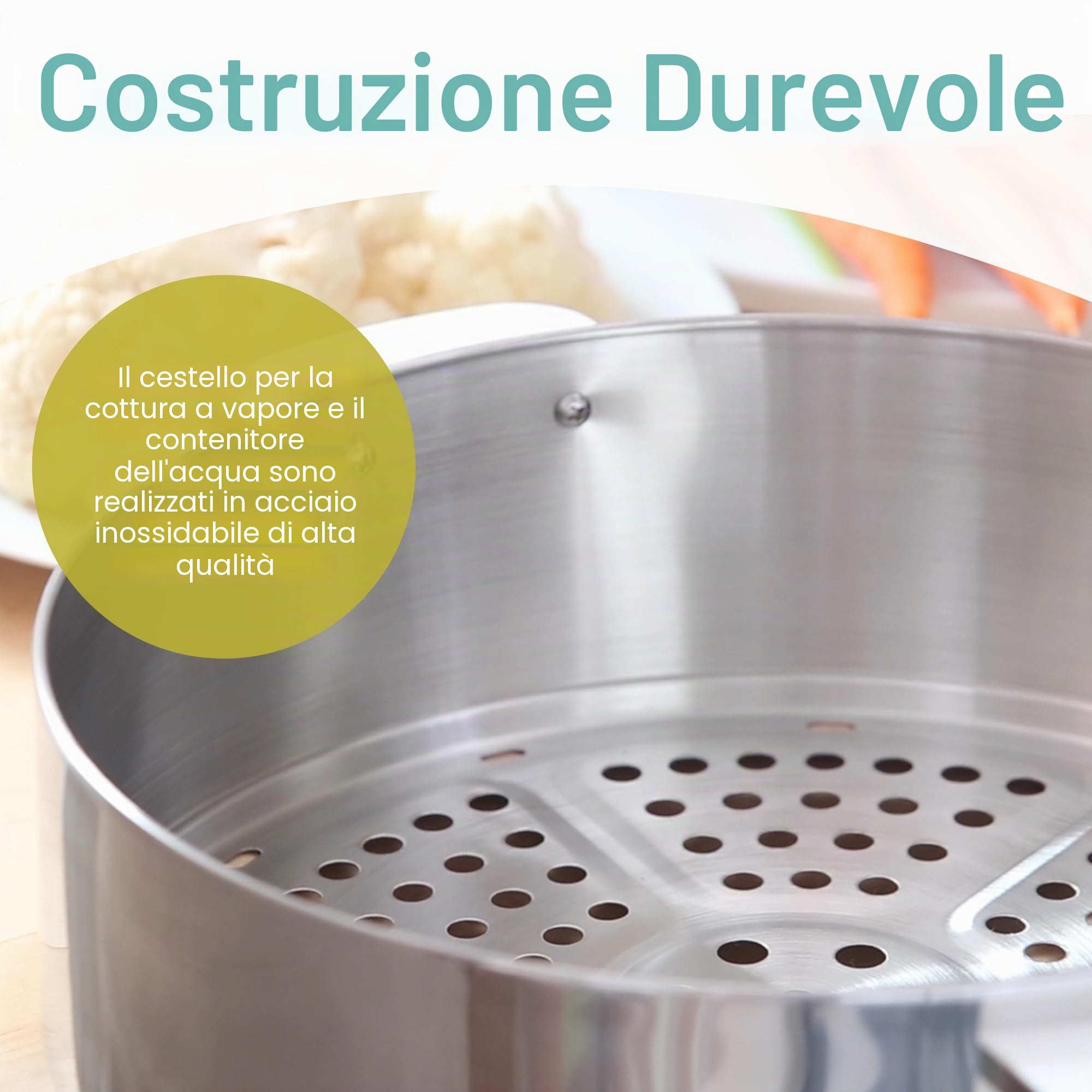 Euro cucina in acciaio INOX elettrico vaporiera 17 Quarts White/Stainless Steel