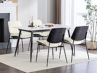 Vista 27 de Juego de 4 sillas de comedor, modernas de mediados de siglo, para comedor y cocina, con tapizado de piel sintética en rayas verticales para tocador
