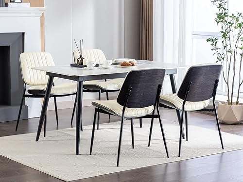Miniatura 27 de Juego de 4 sillas de comedor, sillas para comedor y cocina, silla de acento moderna de mediados de siglo certificada FSC, sillas tapizadas de piel