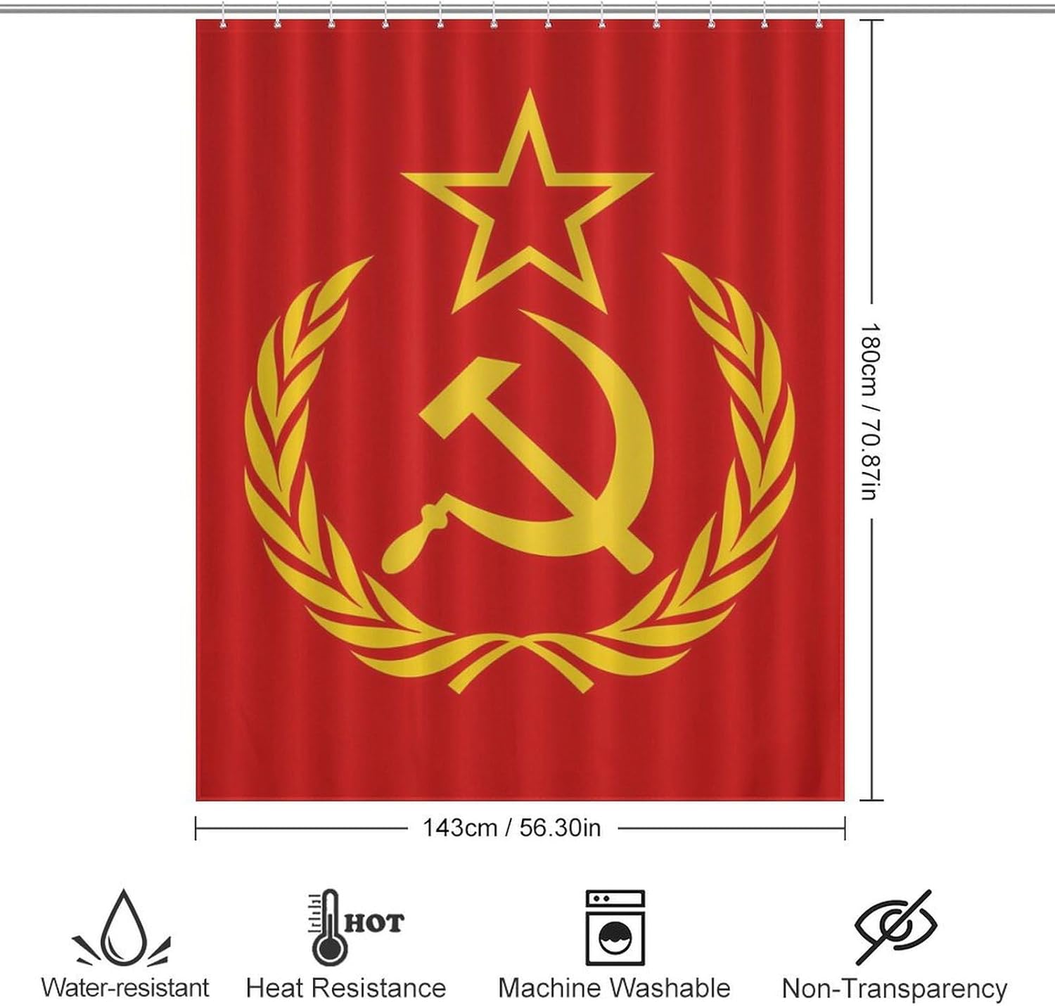 Flag of The Soviet Union Bath Curtain Waterproof Shower Curtains with Hooks for Bathroom Showers and Bathtubs
