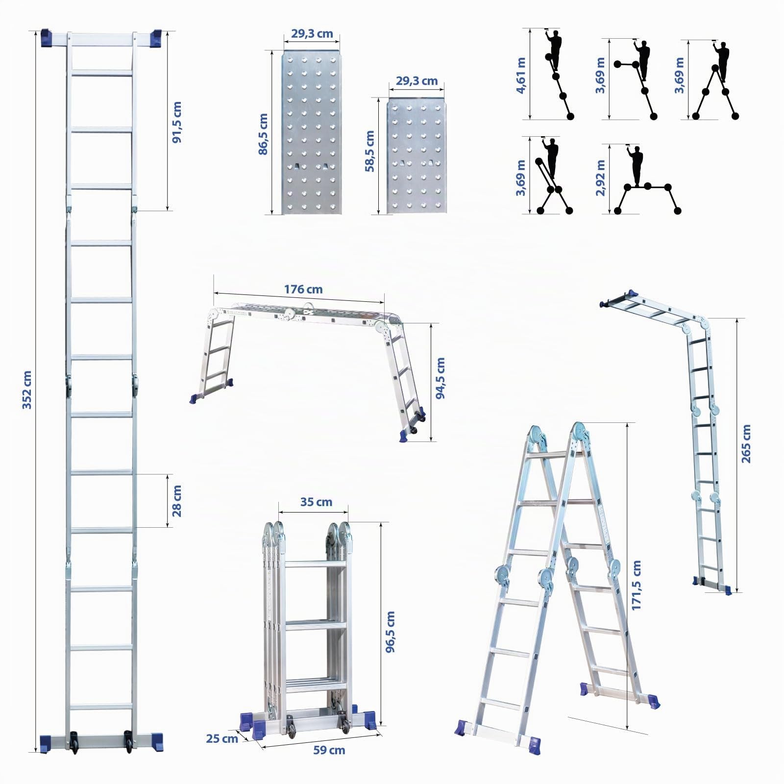 HOSTRÖM Echelle Pliante articulée STAVALANCE 4x3 marches, echafaudage Multifonction, escabeau, 2 plaques Plateforme de Travail, Garantie 5 Ans