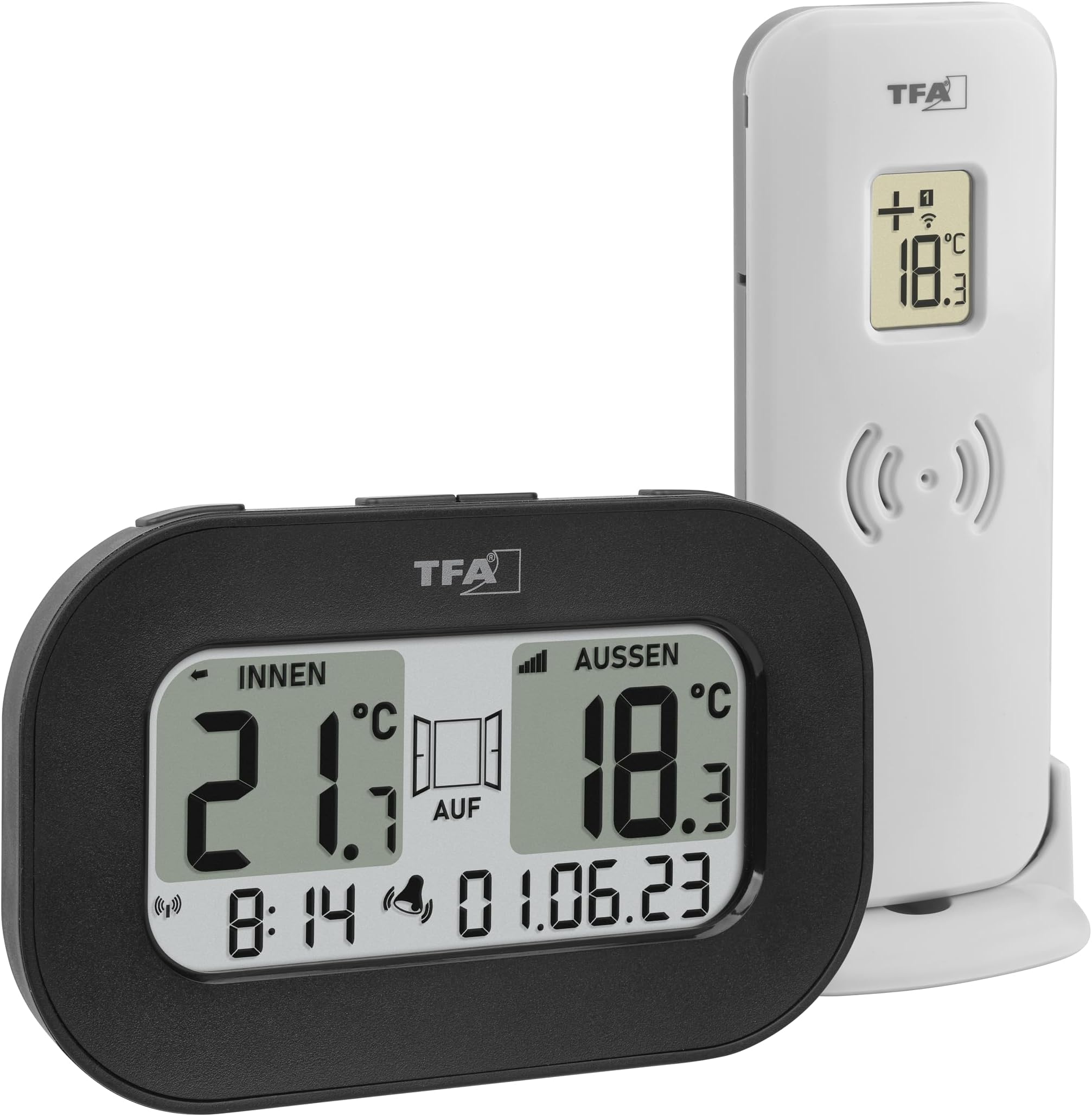 TFA Dostmann TWIN Funk-Thermometer – Misst Innen- & Außentemperatur, Mit Frostalarm | Inkl. Außensender