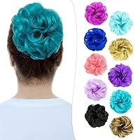 Vista 13 de 1 pieza de pelo desordenado de moño para mujeres y niñas, extensiones de cabello sintético rizado ondulado para cola de caballo, color morado y azul