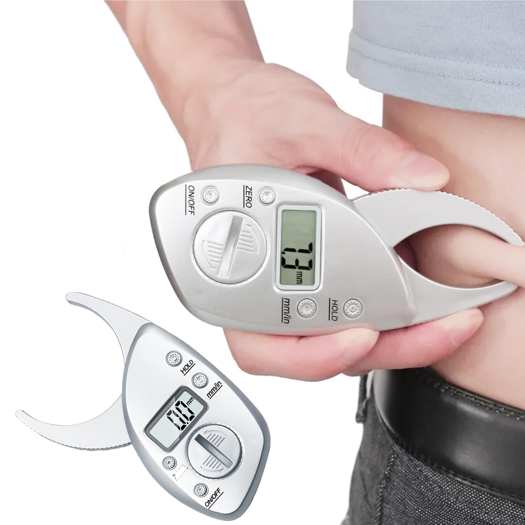 Digitaler LCD Körperfettzange mit CR2032-Batterie, Körperfettmesser zur Messung der Hautfalten und zur Berechnung des Körperfettanteils für Damen Herren