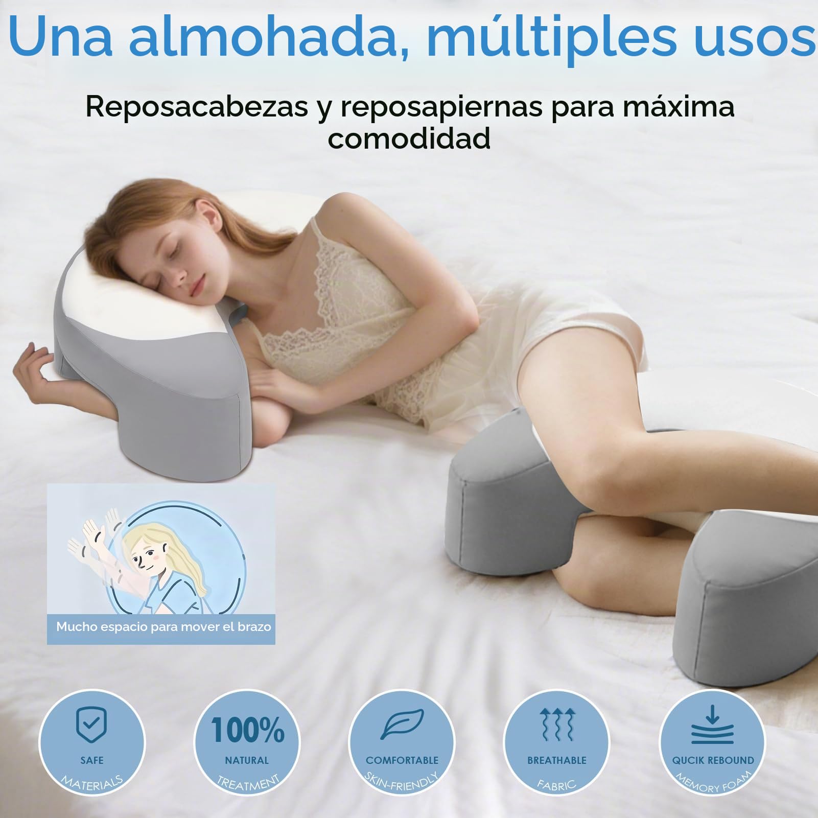 Wdmiya Almohada para Dormir de Lado de Seda, Almohada Ergonómico