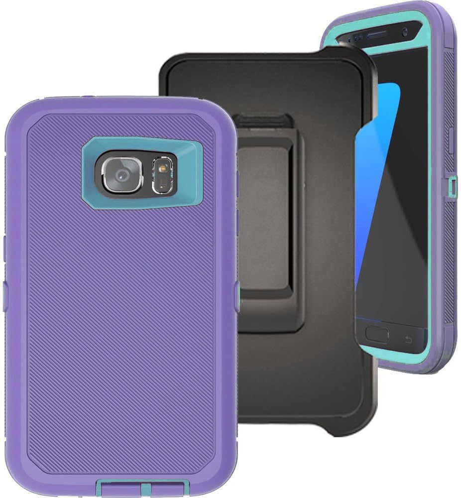 Galaxy S7 Edge Case,Samsung S7 Edge Tough Defender Armor Cover With Belt Clip[Built-in Screen Protector][4 Layer][Shock Absorbent][Dust Proof][PC + TPU Combo Protective] (Purple)