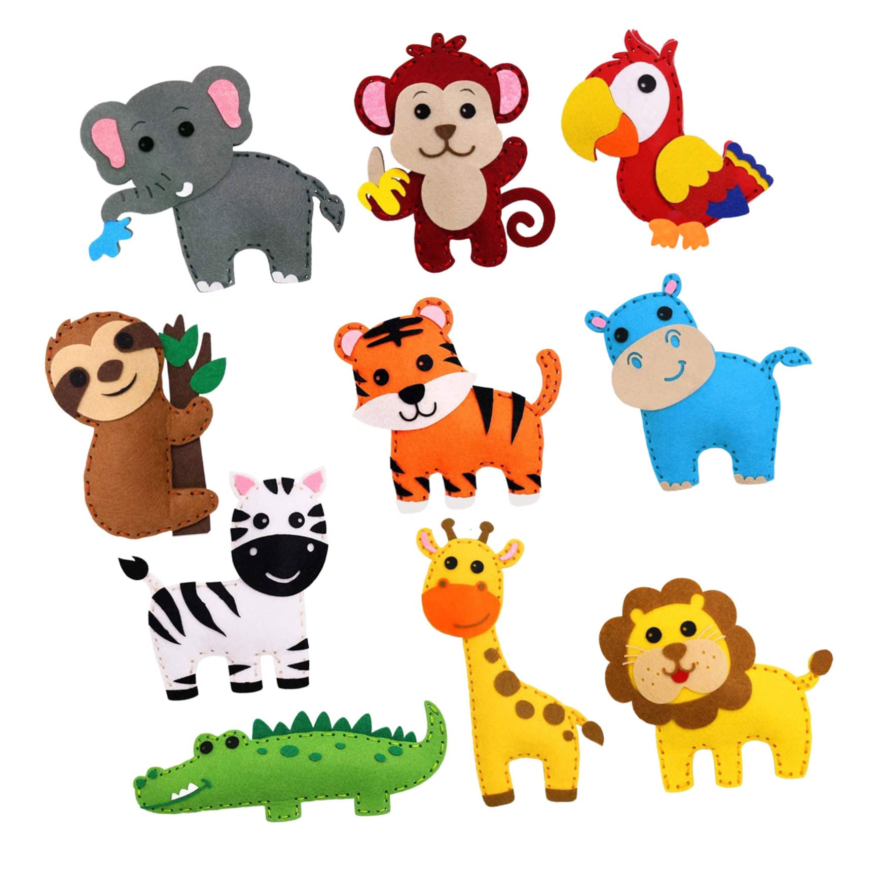 BCOATH 1Set DIY Felt Cloth Animal Sewing Kit Jungle Animal Crafting for Adults Educational and Creative DIY Sewing for Fine Motor Skills and Family Fun