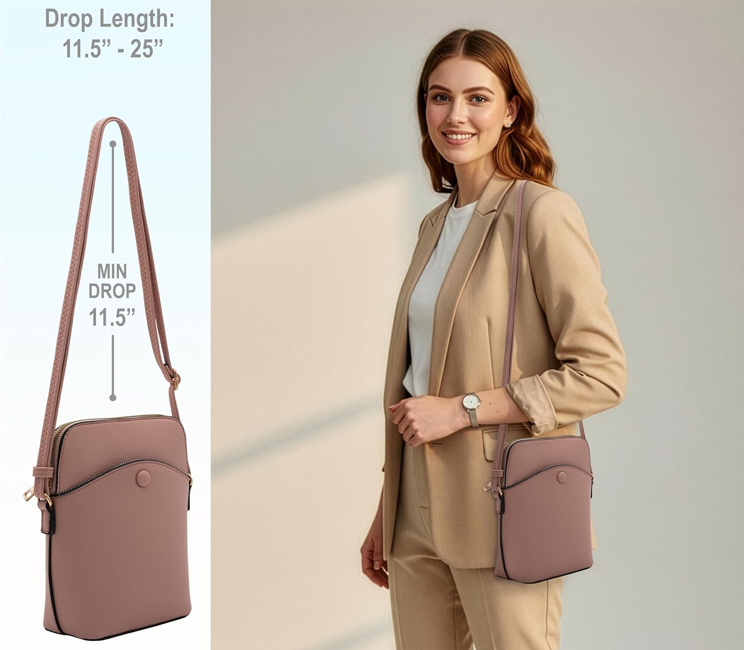 Solene Small Crossbody Bag with Gold Hardware, Mini Shoulder Purse with Adjustable Strap