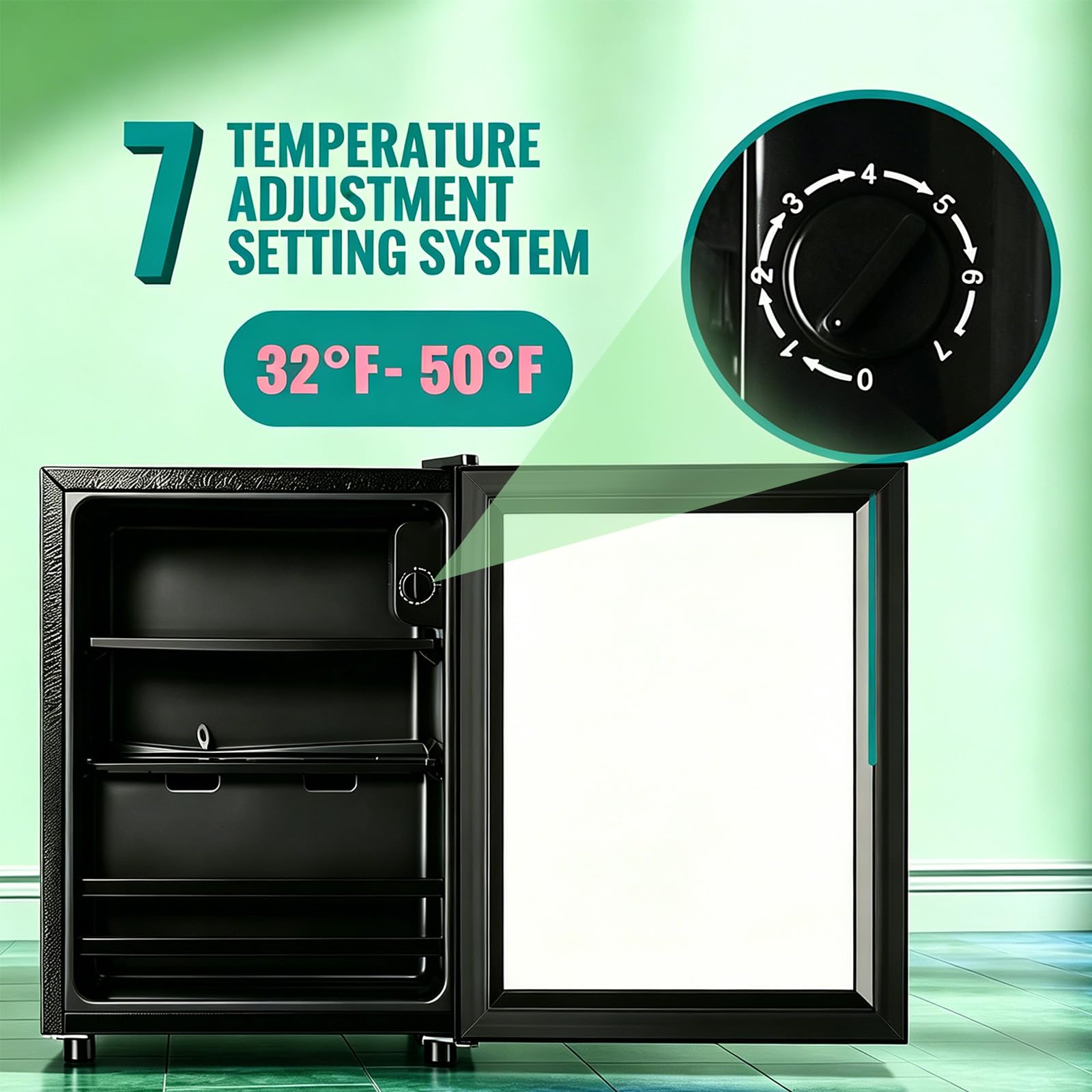 WANAI Beverage Refrigerator And Cooler With Glass Door - 45 Cans Capacity, 1.3 Cu.Ft Small Beer Fridge For Drinks, Soda, Wine - Mini Cooler With 7 Adjustable Temperature Control on Fridge.com - View 4