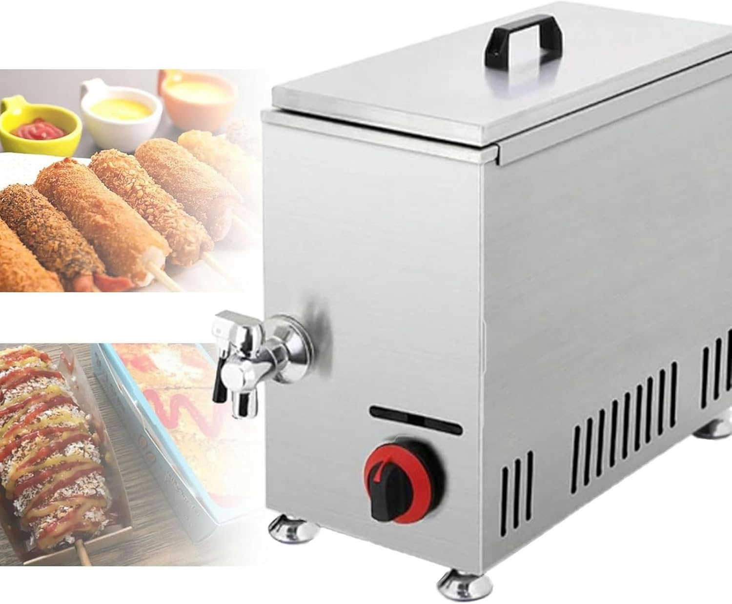 Fryer for Corn Dogs, Commercial Machine to Make Hot Dog Sticks with Heated Cheese with LPG, Automatic Frying, Domestic Use in Kitchen Restaurant ~/