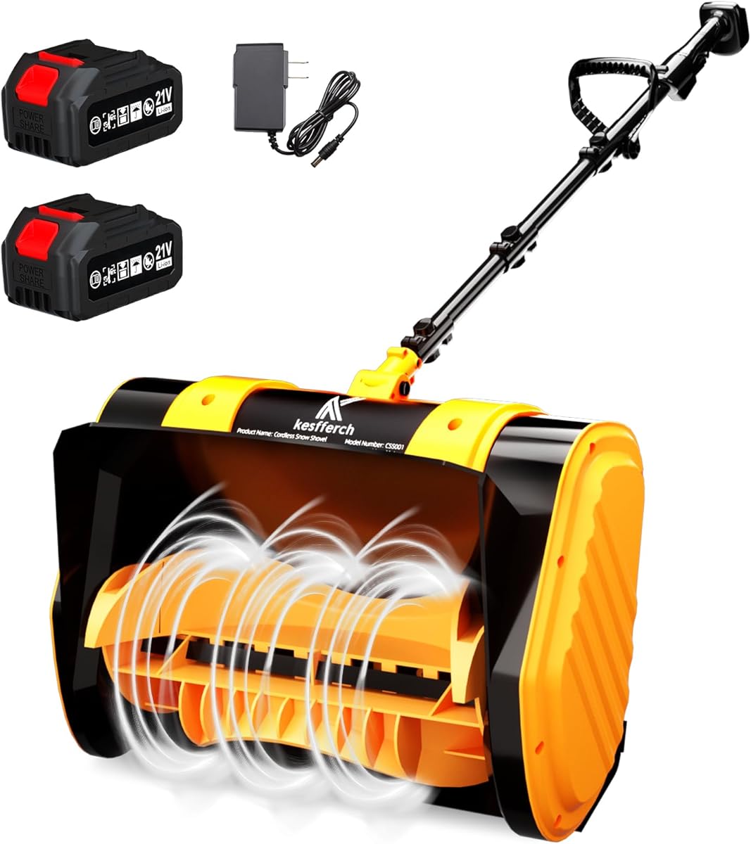 Kesfferch Cordless Snow Shovel, 21V Brushless Motor, 4.0AH Electric Snow Blower, 14" Clearing Path - 26 ft Throwing Distance for Sidewalk, Deck & Patio(2 * 4.0Ah Battery & Quick Charger Included)