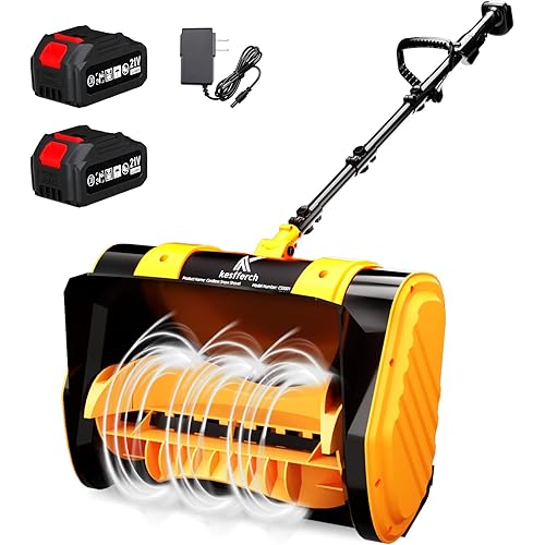Cordless Snow Shovel, 21V Brushless Motor, 4.0AH Electric Snow Blower, 14" Clearing Path - 26 ft Throwing Distance for Sidewalk, Deck & Patio(2 * 4.0Ah Battery & Quick Charger Included)